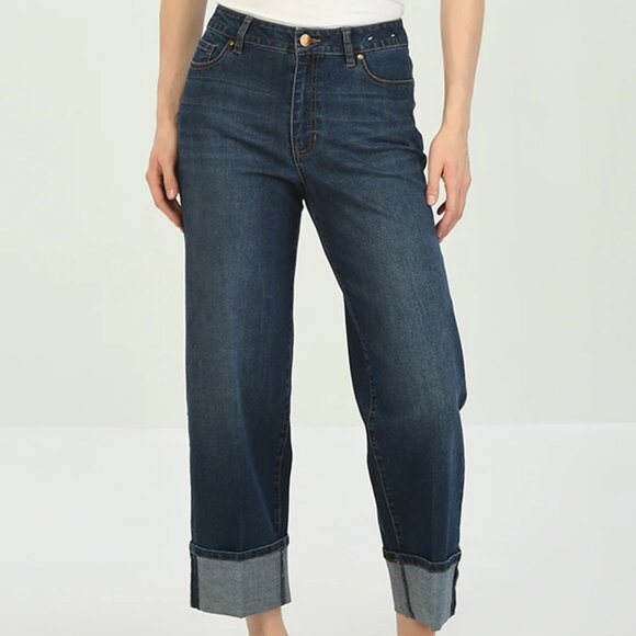 NEW D. JEANS High Waist Recycle Wide Leg Ankle Jeans With Fixed Cuffs 168mn - Picture 5 of 8